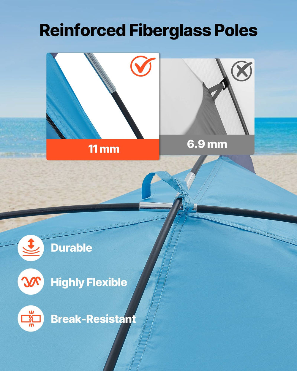 VEVOR Beach Tent Sun Shelter for 8 Person, UPF 50+ Protection, Portable Sun Shade Canopy with Carrying Bag & Sand Pockets, Lightweight and Easy Setup Beach Umbrella for Camping Fishing Outdoor Picnic