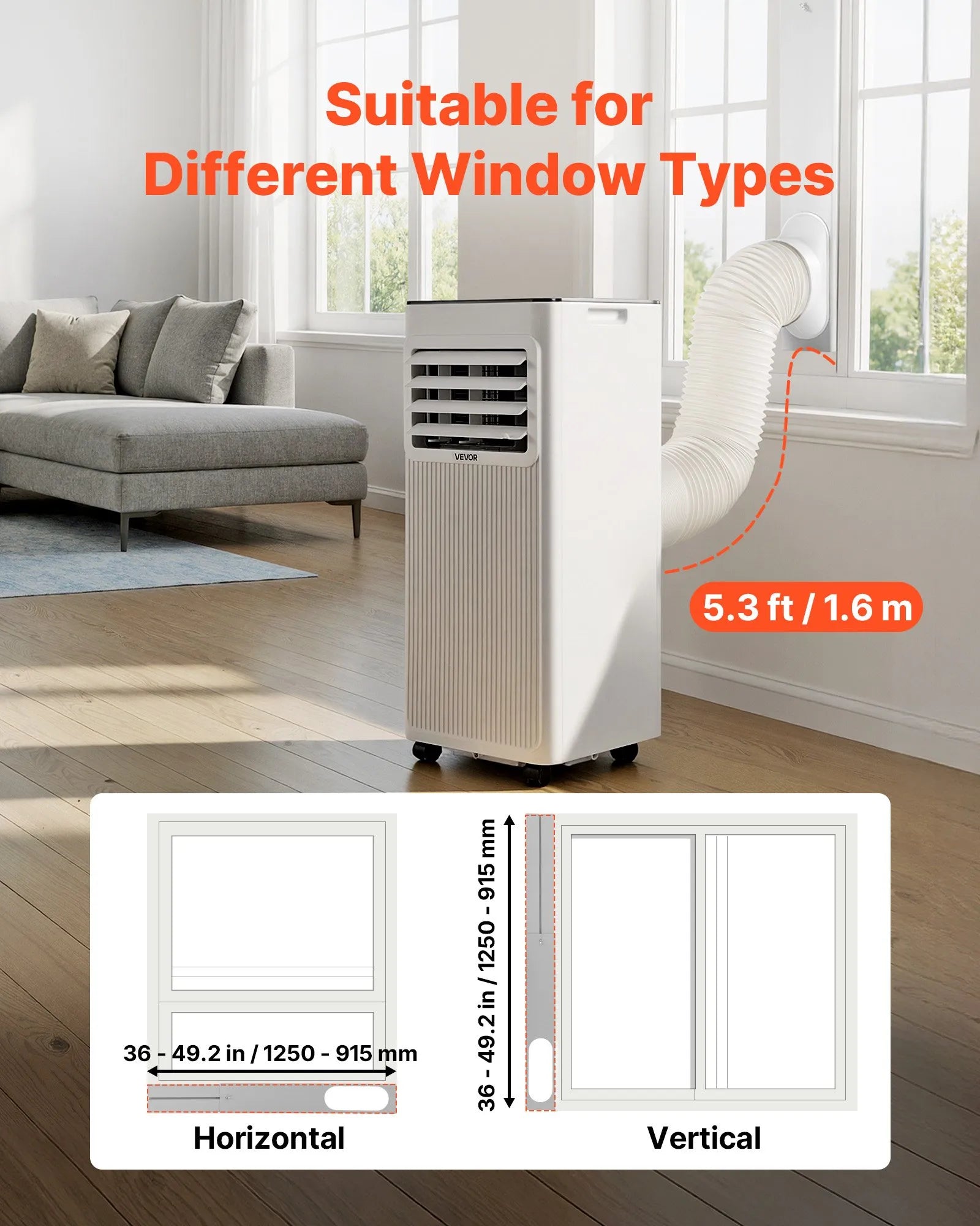 VEVOR Portable Air Conditioner, 7000 BTU 2kW 3-in-1 Standing Cooling Ac Unit, LED Touch Panel & Remote Control, 24h Timer, Cooling/Dehumidifier/Fan Mode for Room Indoor, White, Energy Efficiency: A