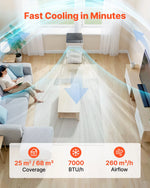 VEVOR Portable Air Conditioner, 7000 BTU 2kW 3-in-1 Standing Cooling Ac Unit, LED Touch Panel & Remote Control, 24h Timer, Cooling/Dehumidifier/Fan Mode for Room Indoor, White, Energy Efficiency: A