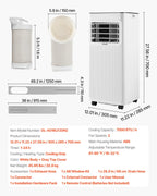 VEVOR Portable Air Conditioner, 7000 BTU 2kW 3-in-1 Standing Cooling Ac Unit, LED Touch Panel & Remote Control, 24h Timer, Cooling/Dehumidifier/Fan Mode for Room Indoor, White, Energy Efficiency: A