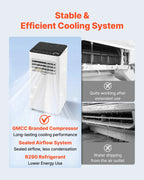 VEVOR Portable Air Conditioner, 9000 BTU 2.6kW 3-in-1 Standing Cooling Ac Unit, LED Touch Panel & Remote Control, 24h Timer, Cooling/Dehumidifier/Fan Mode for Room Indoor, White, Energy Efficiency: A