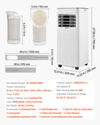 VEVOR Portable Air Conditioner, 9000 BTU 2.6kW 3-in-1 Standing Cooling Ac Unit, LED Touch Panel & Remote Control, 24h Timer, Cooling/Dehumidifier/Fan Mode for Room Indoor, White, Energy Efficiency: A