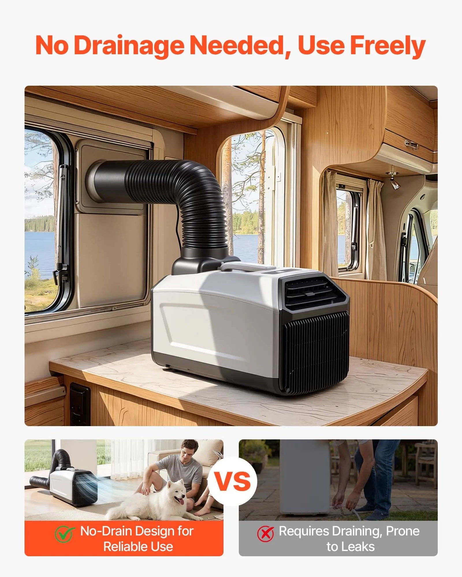 VEVOR Portable Camping Air Conditioner 3340 BTU, Tent AC Unit with Hose, Remote & Touch Control, 16-32 ℃ Adjustable, 150 m³/h High Airflow, Low Noise, Ideal for Tent, RV, Outdoor Cooling, Dark Grey