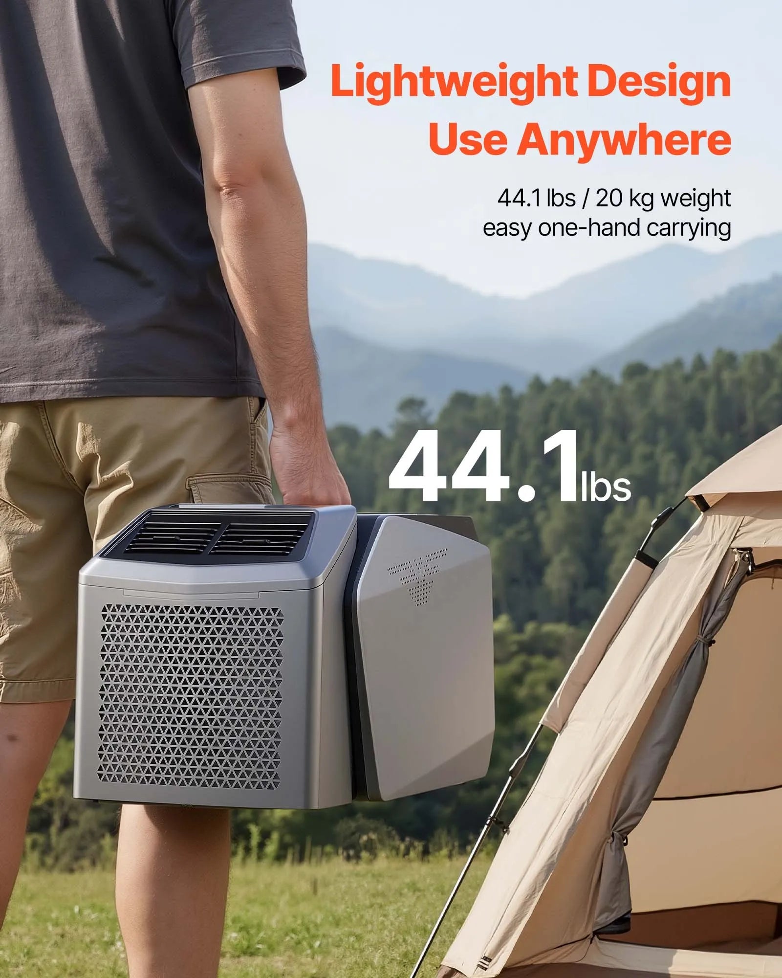 VEVOR Portable Camping Air Conditioner 4850 BTU, Dual Hose Split Tent AC Unit with Remote & Touch Control, 16–32°C Adjustable, 200 m³/h Airflow, 58dB Low Noise, for RV, Outdoor Cooling, Dark Grey