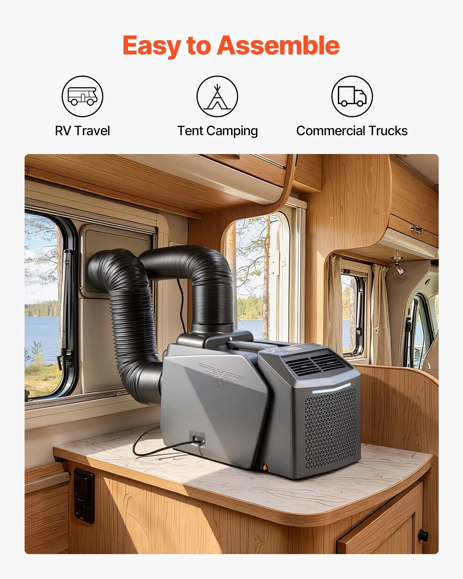 VEVOR Portable Camping Air Conditioner 4850 BTU, Dual Hose Split Tent AC Unit with Remote & Touch Control, 16–32°C Adjustable, 200 m³/h Airflow, 58dB Low Noise, for RV, Outdoor Cooling, Dark Grey