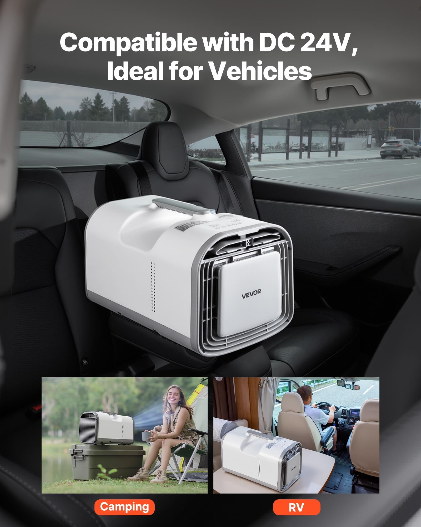 VEVOR Portable Camping Air Conditioner, 3000 BTU Tent AC Unit, 530W Cooling Only, Touch & Remote Control, 24H Timer, 200 m³/h Airflow, Compatible with DC24V/AC Power, for Tents, RVs, Camping, Outdoor