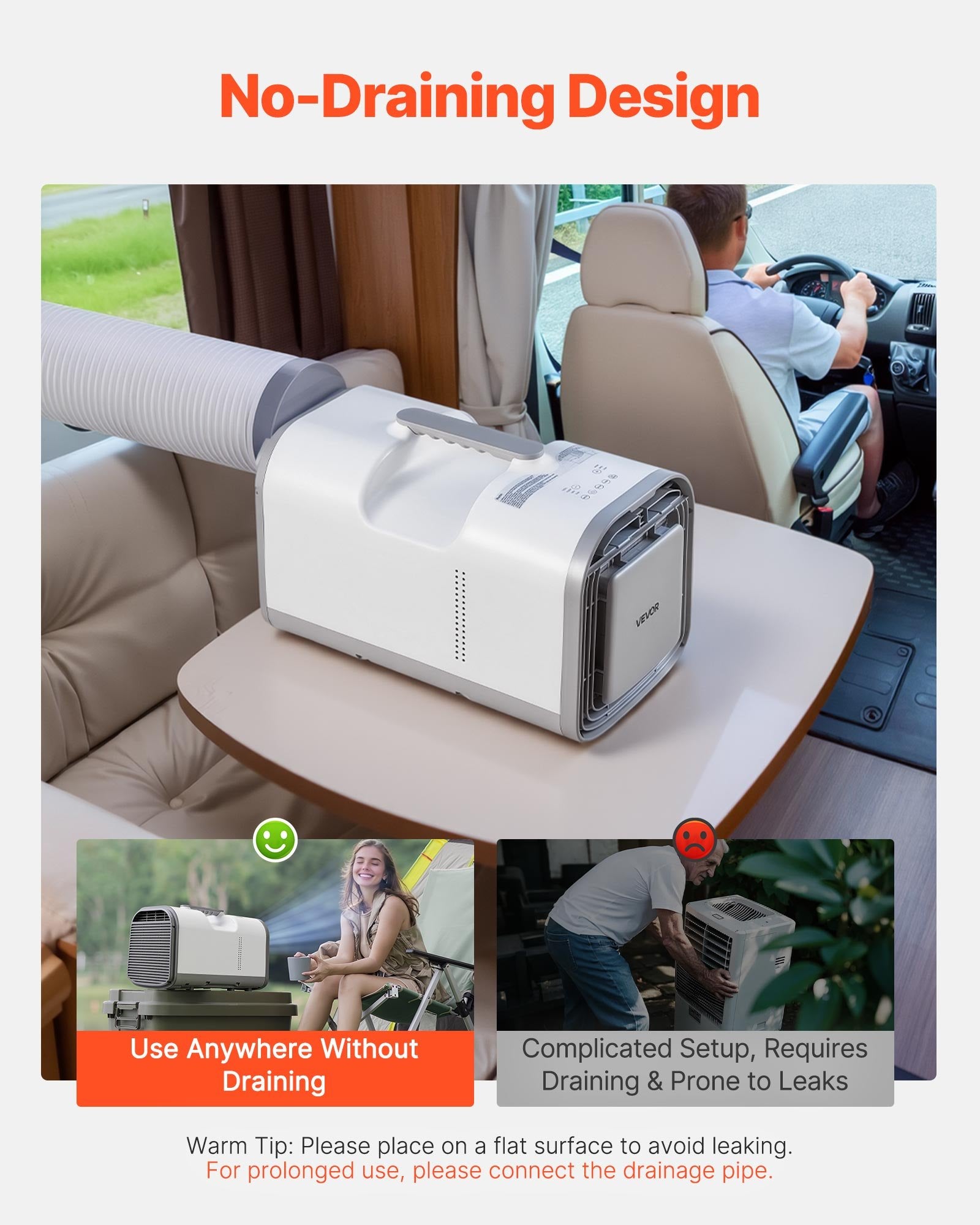 VEVOR Portable Camping Air Conditioner, 3000 BTU Tent AC Unit, 530W Cooling Only, Touch & Remote Control, 24H Timer, 200 m³/h Airflow, Compatible with DC24V/AC Power, for Tents, RVs, Camping, Outdoor