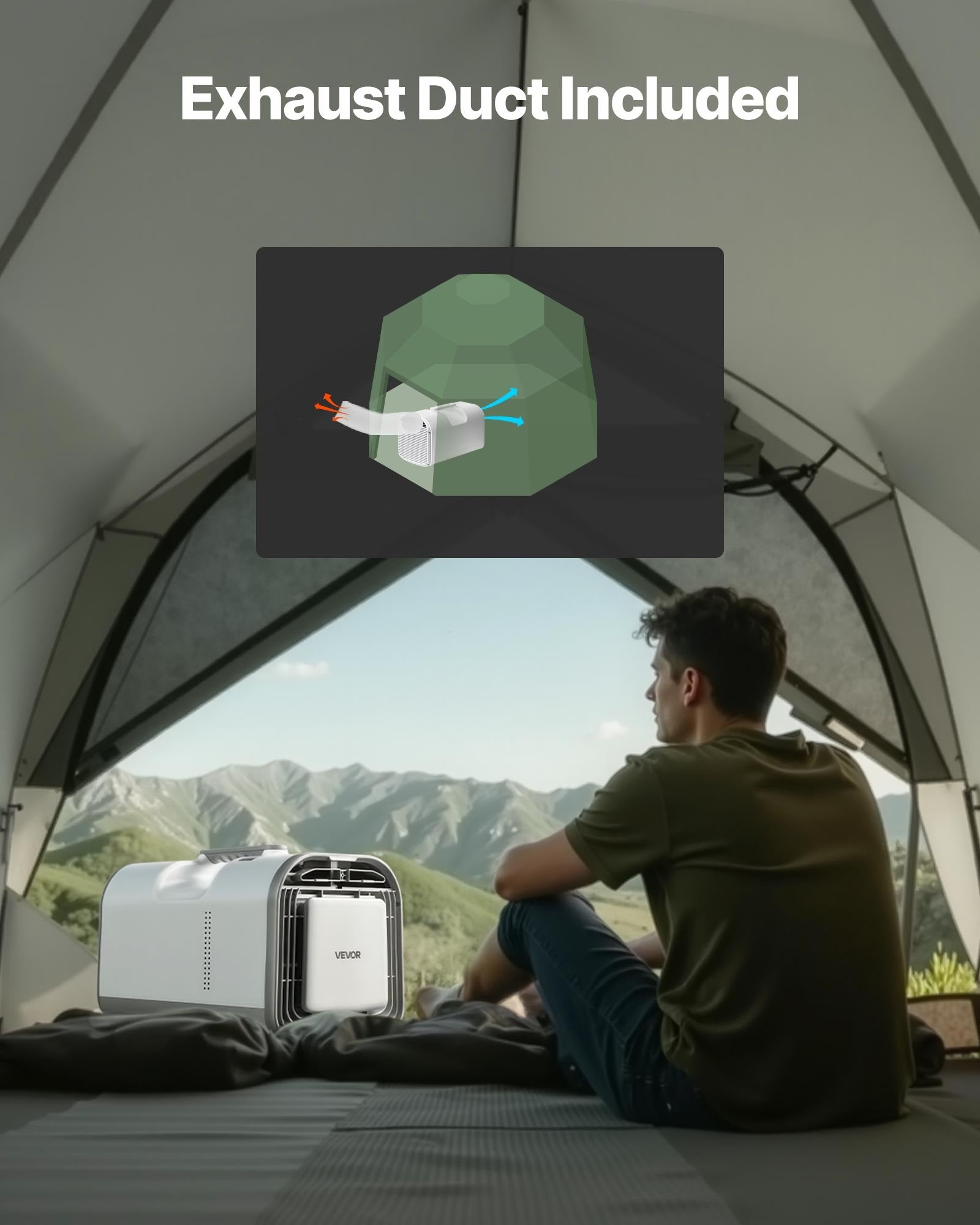 VEVOR Portable Camping Air Conditioner, 3000 BTU Tent AC Unit, 530W Cooling Only, Touch & Remote Control, 24H Timer, 200 m³/h Airflow, Compatible with DC24V/AC Power, for Tents, RVs, Camping, Outdoor