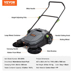 VEVOR Walk-behind Hand Push Floor Sweeper, 65 cm Sweeping Width Floor Sweeper Manual Non-Electric, 18.9-Liter Waste Container, Angle & Height Adjustable Folding Handle for Walkway, Yard, Garage, Patio
