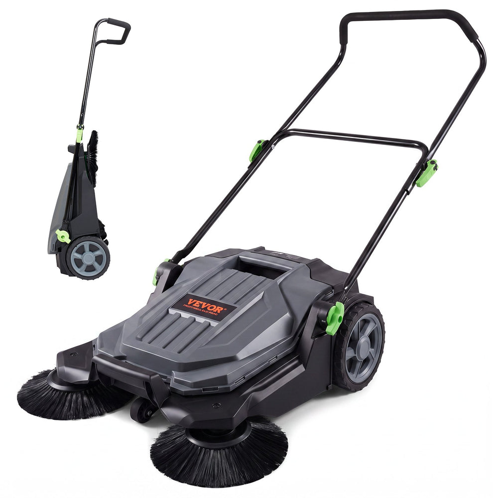 VEVOR Walk-behind Hand Push Floor Sweeper, 65 cm Sweeping Width Floor Sweeper Manual Non-Electric, 18.9-Liter Waste Container, Angle & Height Adjustable Folding Handle for Walkway, Yard, Garage, Patio