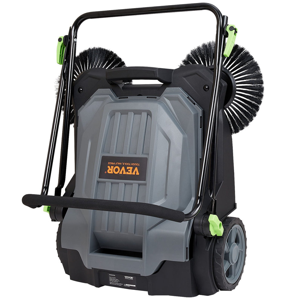 VEVOR Walk-behind Hand Push Floor Sweeper, 65 cm Sweeping Width Floor Sweeper Manual Non-Electric, 18.9-Liter Waste Container, Angle & Height Adjustable Folding Handle for Walkway, Yard, Garage, Patio