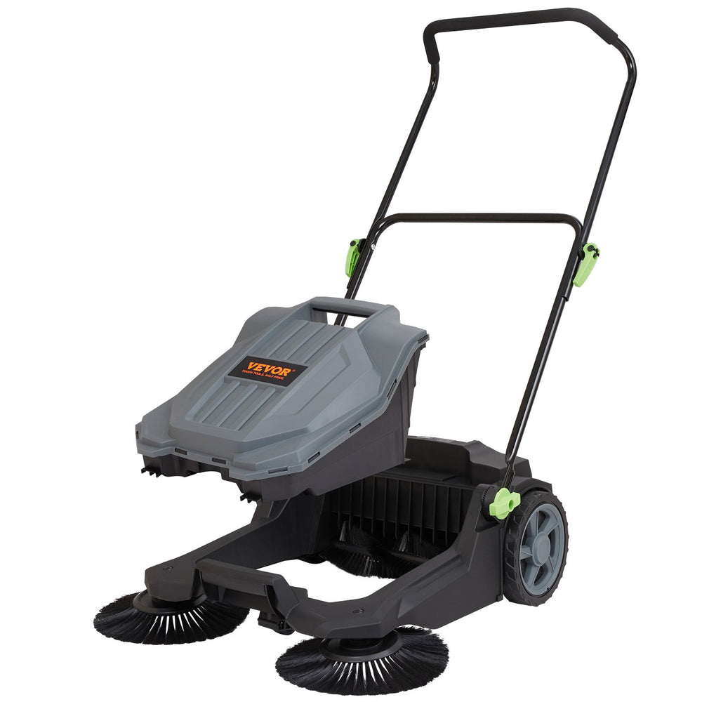 VEVOR Walk-behind Hand Push Floor Sweeper, 65 cm Sweeping Width Floor Sweeper Manual Non-Electric, 18.9-Liter Waste Container, Angle & Height Adjustable Folding Handle for Walkway, Yard, Garage, Patio