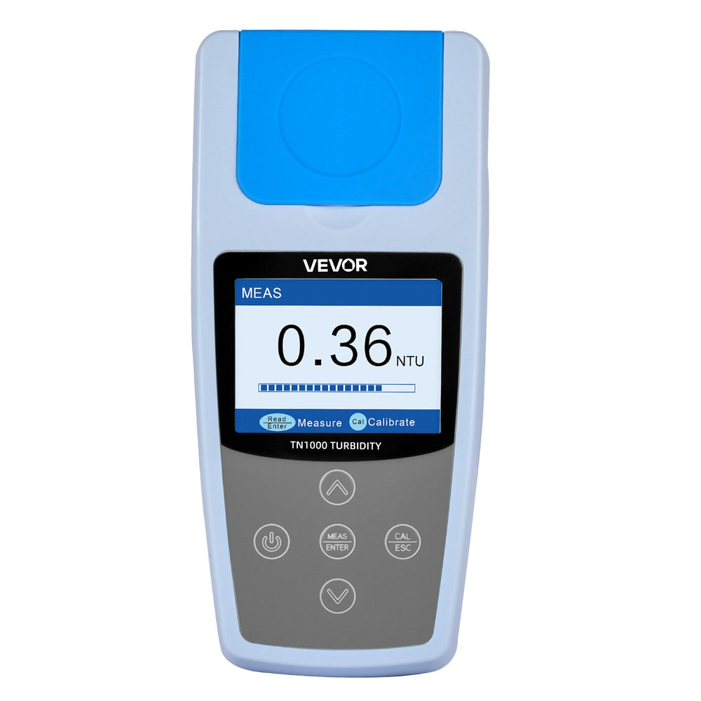 VEVOR Turbidity Meter, 0–1000 NTU Measuring Range, ISO 7027 Compliant, Portable Red Light Turbidimeter, Quick Reading, with Calibration Solutions, Sample Vials, and Carry Case, for Field and Plant