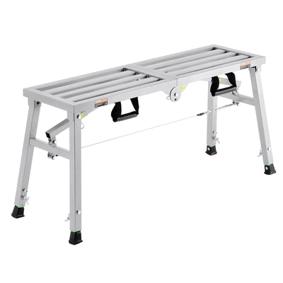VEVOR Work Platform, 3 Gear Adjustable Height, Folding Alloy Steel Step Ladder, Portable Scaffolding Platform, 400 lb Load Capacity, Non-Slip Rubber Feet, Drywall Painting Stool, for Cleaning & Washing