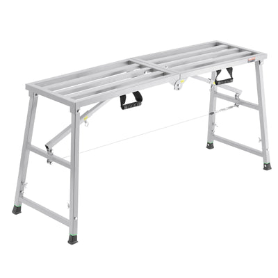 VEVOR Work Platform, 4 Gear Adjustable Height, Folding Alloy Steel Step Ladder, Portable Scaffolding Platform, 800 lb Load Capacity, Non-Slip Rubber Feet, Drywall Painting Stool, Cleaning &amp; Washing