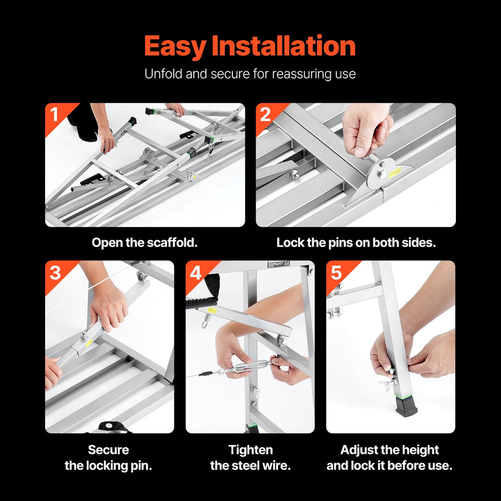 VEVOR Work Platform, 4 Gear Adjustable Height, Folding Alloy Steel Step Ladder, Portable Scaffolding Platform, 880 lb Load Capacity, Non-Slip Rubber Feet, Drywall Painting Stool, Cleaning &amp; Washing