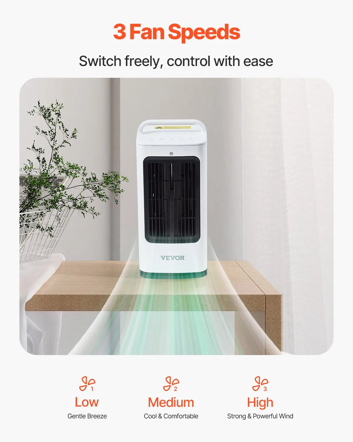 VEVOR Portable Air Conditioner, 4-in-1 Evaporative Air Cooler, 3-Speed Mini Air Conditioner with 0-7H Smart Timer, 1700ml Water Tank, 7-Color Light, Personal Mini Desk AC Fan for Bedroom Office Room