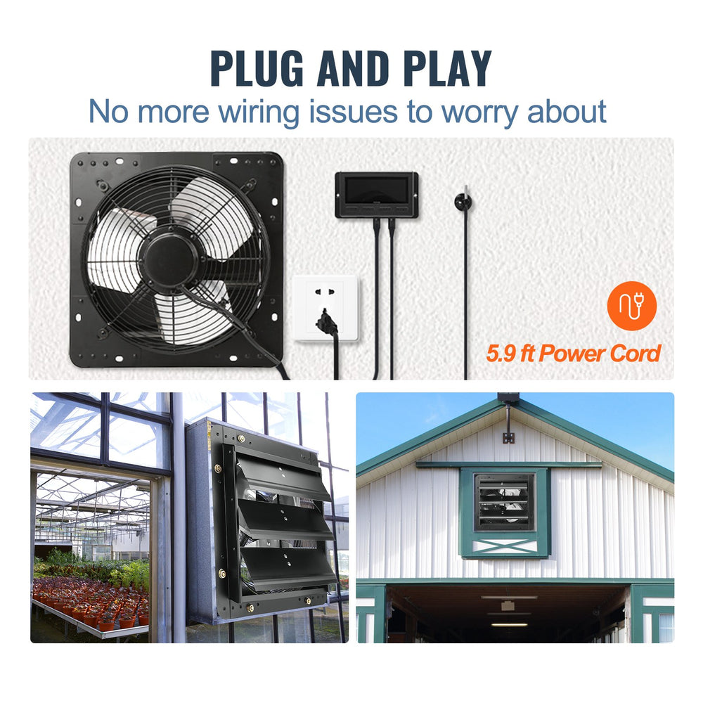 VEVOR Shutter Exhaust Fan, 305 mm with Temperature Humidity Controller, EC-motor, 904 CFM, Variable Speed Adjustable Wall Mount Attic Fan, Ventilation and Cooling for Greenhouses, Garages, Sheds