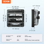 VEVOR Shutter Exhaust Fan, 305 mm with Temperature Humidity Controller, EC-motor, 904 CFM, Variable Speed Adjustable Wall Mount Attic Fan, Ventilation and Cooling for Greenhouses, Garages, Sheds