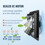 VEVOR Shutter Exhaust Fan, 356 mm with Temperature Humidity Controller, EC-motor, 1024 CFM, Variable Speed Adjustable Wall Mount Attic Fan, Ventilation and Cooling for Greenhouses, Garages, Sheds