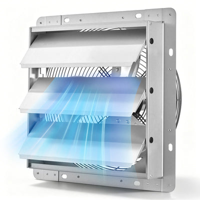 VEVOR 312 mm Shutter Exhaust Fan Wall Mounted 1250 CFM Automatic Louvers, Sturdy Steel Housing, Low Noise, AC Motor, Ventilation and Cooling for Attic, Garage, Barn, Greenhouse, Workshop, Silver