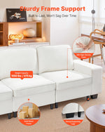 VEVOR 3 Steater Sofa, Modular Sectional Couch with Bottom Storage Space, Modern Comfy Cloud Sofa with Side Storage Pockets and Metal Frame, Ideal for Living Room, Bedroom, Apartment and Office, White
