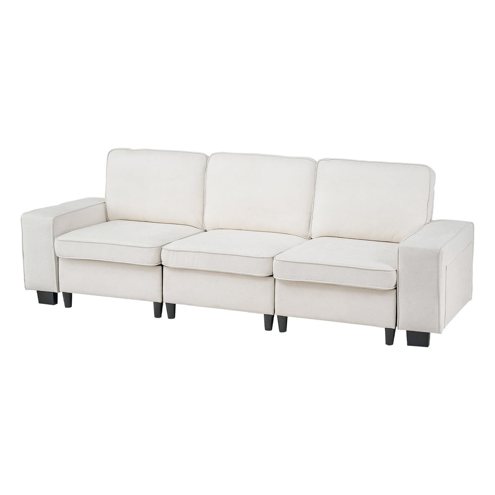 VEVOR 3 Steater Sofa, Modular Sectional Couch with Bottom Storage Space, Modern Comfy Cloud Sofa with Side Storage Pockets and Metal Frame, Ideal for Living Room, Bedroom, Apartment and Office, White