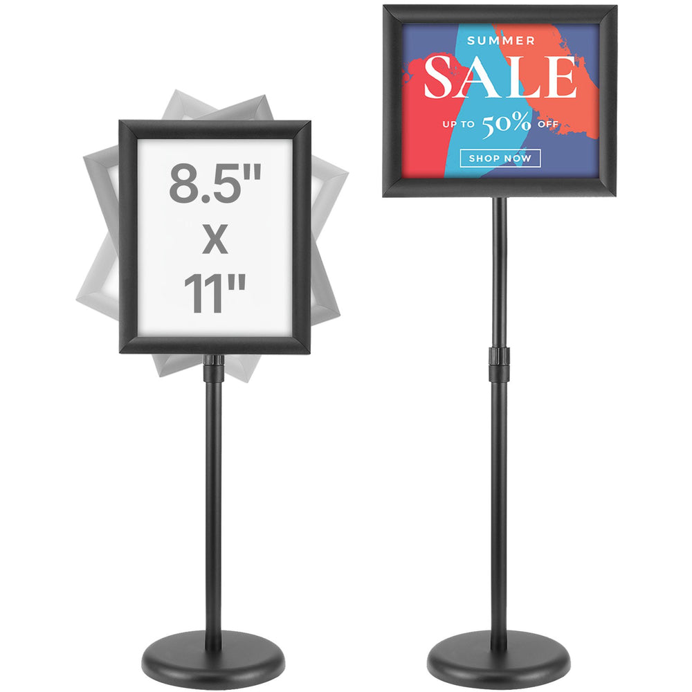 VEVOR Pedestal Sign Holder, 8.5 x 11 Inch Vertical and Horizontal Adjustable Poster Stand, Heavy-Duty Floor Standing Sign Holder with Round Base for Display, Advertisement, and Outdoor, Black