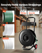 VEVOR Banding Strapping Cart, Fit for PET / PP / Polyester Strapping Coils with 20.3 cm Core Size, Heavy Duty Strapping Dispenser Equipped with Upgrade Brake System, Built-in Spacious Tray for Tools