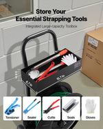 VEVOR Banding Strapping Cart, Fit for PET / PP / Polyester Strapping Coils with 20.3 cm Core Size, Heavy Duty Strapping Dispenser Equipped with Upgrade Brake System, Built-in Spacious Tray for Tools