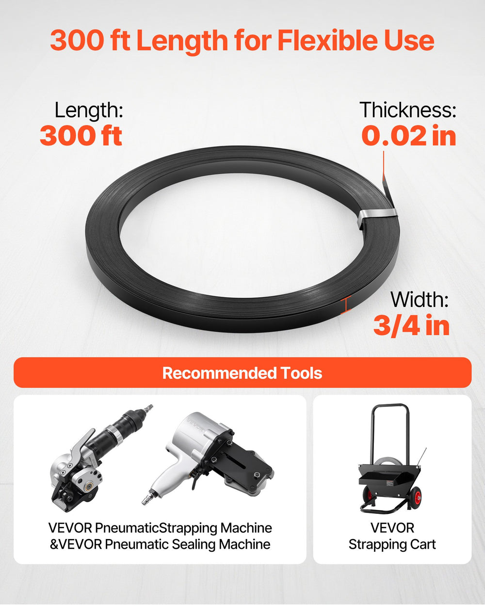 VEVOR Steel Strapping Coil, 19 mm x 0.55 mm x 91 m, Metal Strapping Banding Roll Withstands Harsh Environment, 775.6 kg Break Strength, Heavy Duty Banding Pallet Strap Coil for Pallet Packing