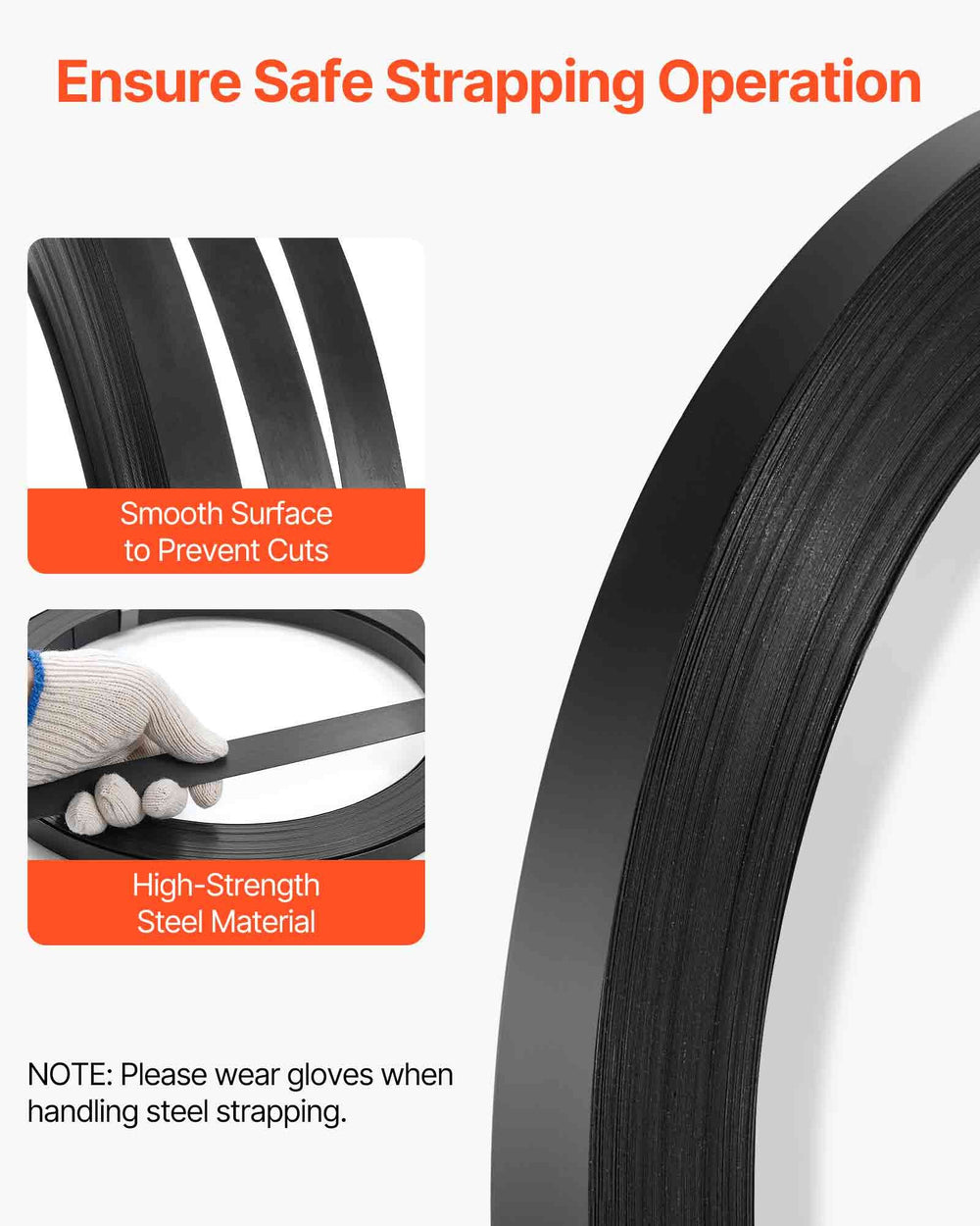 VEVOR Steel Strapping Coil, 19 mm x 0.55 mm x 91 m, Metal Strapping Banding Roll Withstands Harsh Environment, 775.6 kg Break Strength, Heavy Duty Banding Pallet Strap Coil for Pallet Packing