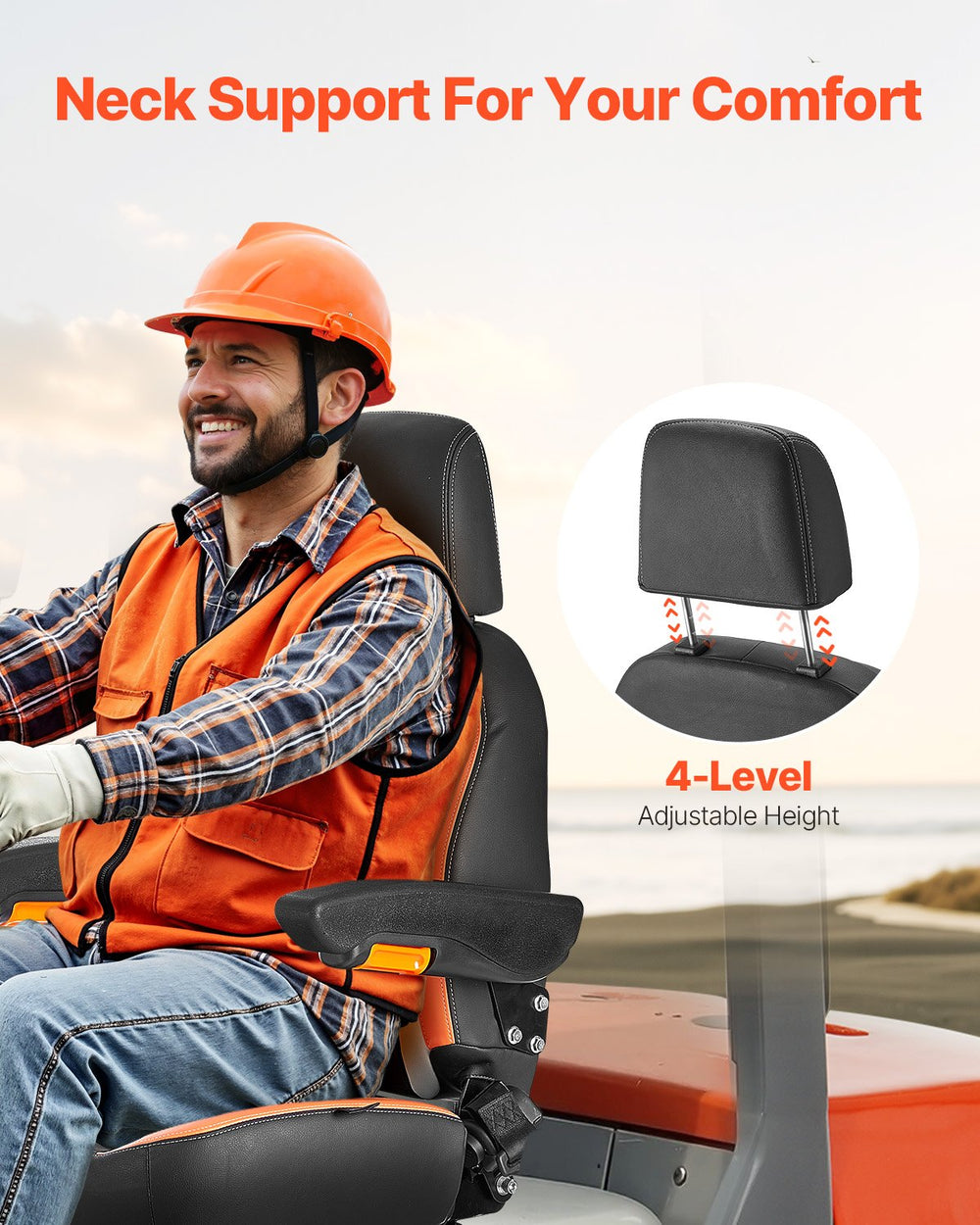 VEVOR Universal Forklift Seat, Tractor Seat with Adjustable Back, Armrest, Headrest & Safety Belt, Secure Tractor Seat with Micro Switch, Ergonomic Lawnmower Seat for Skid Loader Bulldozer