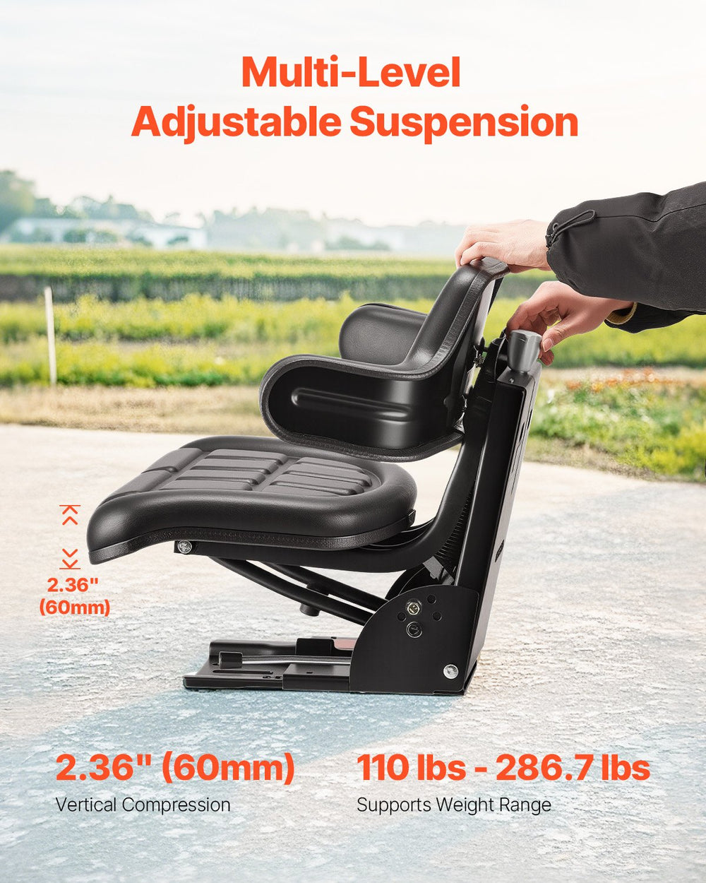 VEVOR Universal Forklift Seat, Waterproof Tractor Suspension Seat with Adjustable Back, Secure Tractor Seat with Micro Switch, Widely Compatible Seat for Skid Loader Bulldozer
