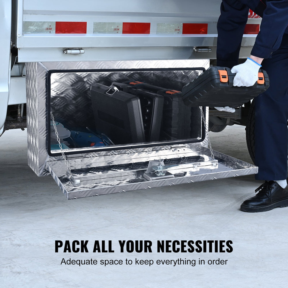 VEVOR Underbody Truck Box, 76.2 x 43.2 x 45.7 cm Pickup Storage Box, Heavy Duty Aluminum Diamond Plate Tool Box with Lock and Keys, Waterproof Trailer Storage Box with T-Handle Latch for Truck, Van, Trailer