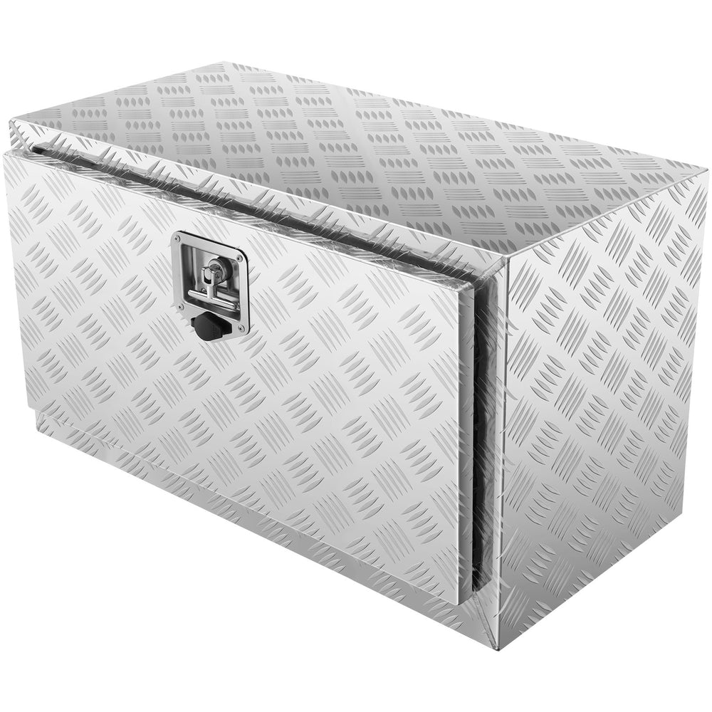 VEVOR Underbody Truck Box, 76.2 x 43.2 x 45.7 cm Pickup Storage Box, Heavy Duty Aluminum Diamond Plate Tool Box with Lock and Keys, Waterproof Trailer Storage Box with T-Handle Latch for Truck, Van, Trailer