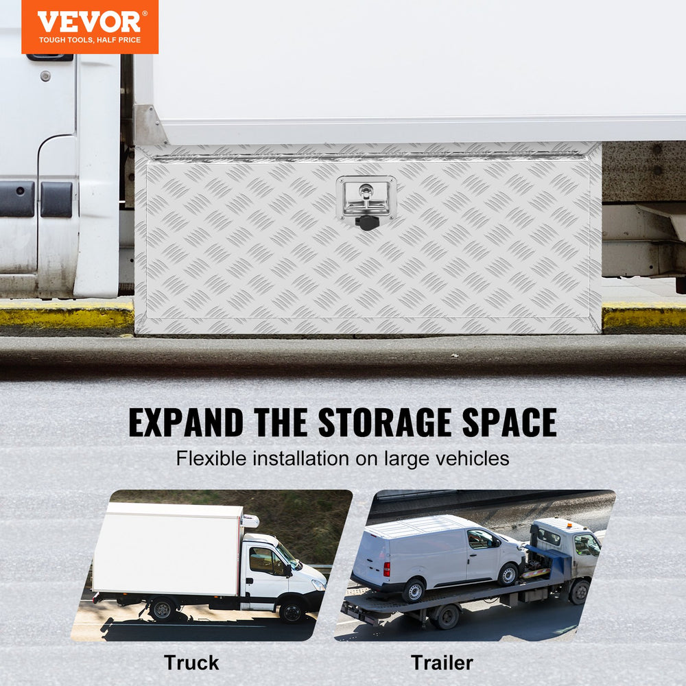VEVOR Underbody Truck Box, 914 x 355 x 405 mm Pickup Storage Box, Heavy Duty Aluminum Diamond Plate Tool Box with Lock and Keys, Waterproof Trailer Storage Box with T-Handle Latch for Truck, Van, Trailer