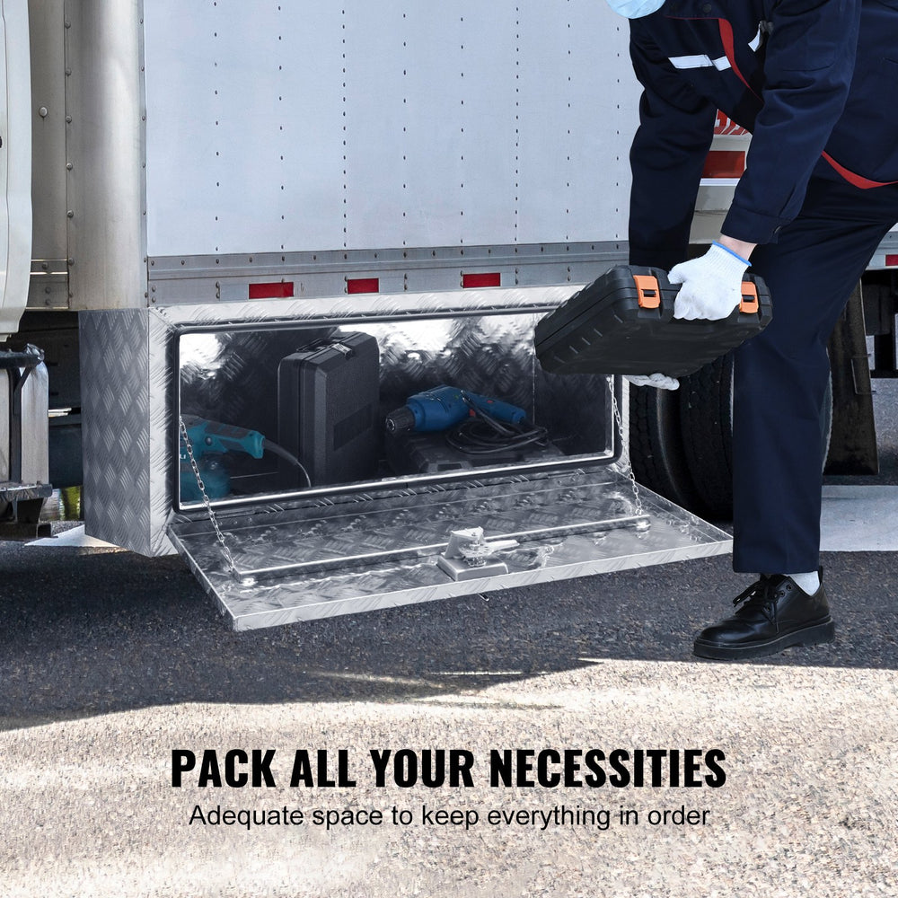 VEVOR Underbody Truck Box, 914 x 355 x 405 mm Pickup Storage Box, Heavy Duty Aluminum Diamond Plate Tool Box with Lock and Keys, Waterproof Trailer Storage Box with T-Handle Latch for Truck, Van, Trailer
