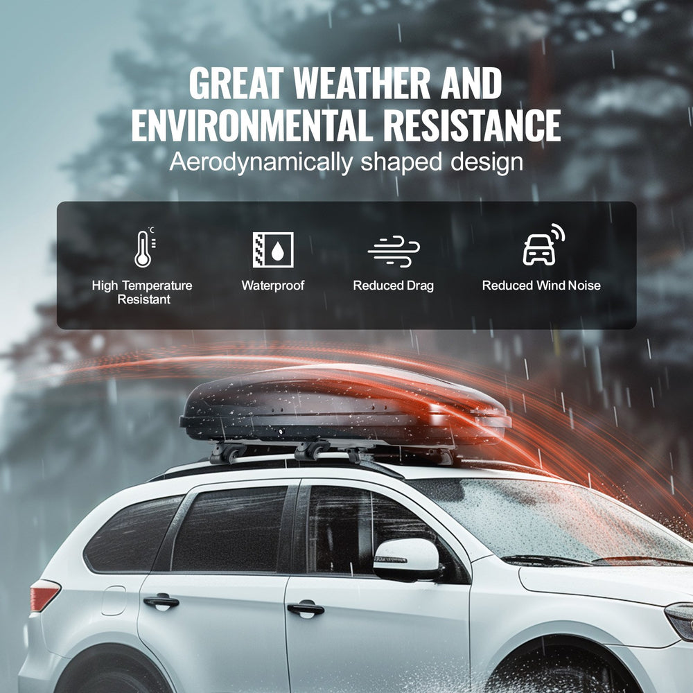 VEVOR Rooftop Cargo Carrier, 14 Cubic Feet Roof Cargo Box, ABS Hard Shell Roof Box, with Dual-Sided Opening and 2 Reinforced Straps, Aerodynamic, Suitable for most Crossbar, for Car, Wagon, SUV, Black