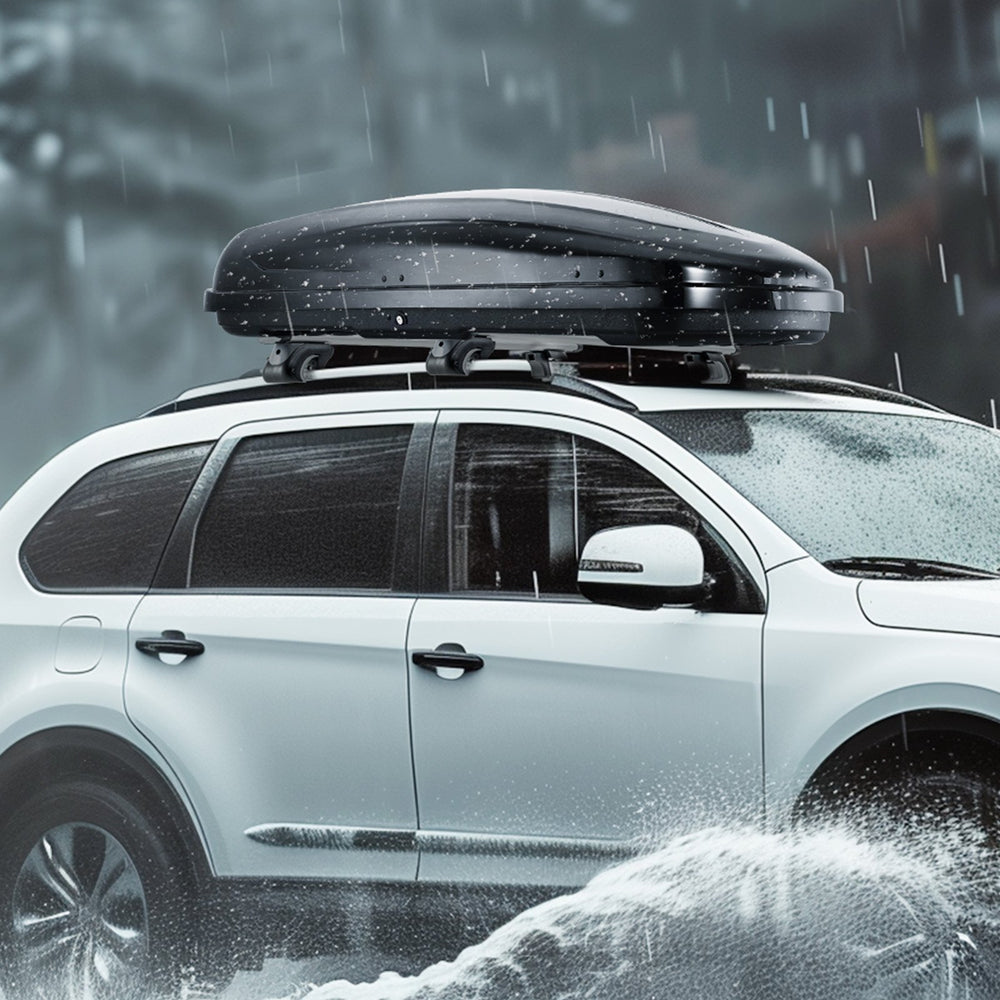 VEVOR Rooftop Cargo Carrier, 14 Cubic Feet Roof Cargo Box, ABS Hard Shell Roof Box, with Dual-Sided Opening and 2 Reinforced Straps, Aerodynamic, Suitable for most Crossbar, for Car, Wagon, SUV, Black