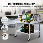 VEVOR Stainless Steel Work Table 76.2x91.4 cm Commercial Food Prep Table W/ 4 Casters