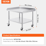 VEVOR Stainless Steel Work Table 76.2x91.4 cm Commercial Food Prep Table W/ 4 Casters