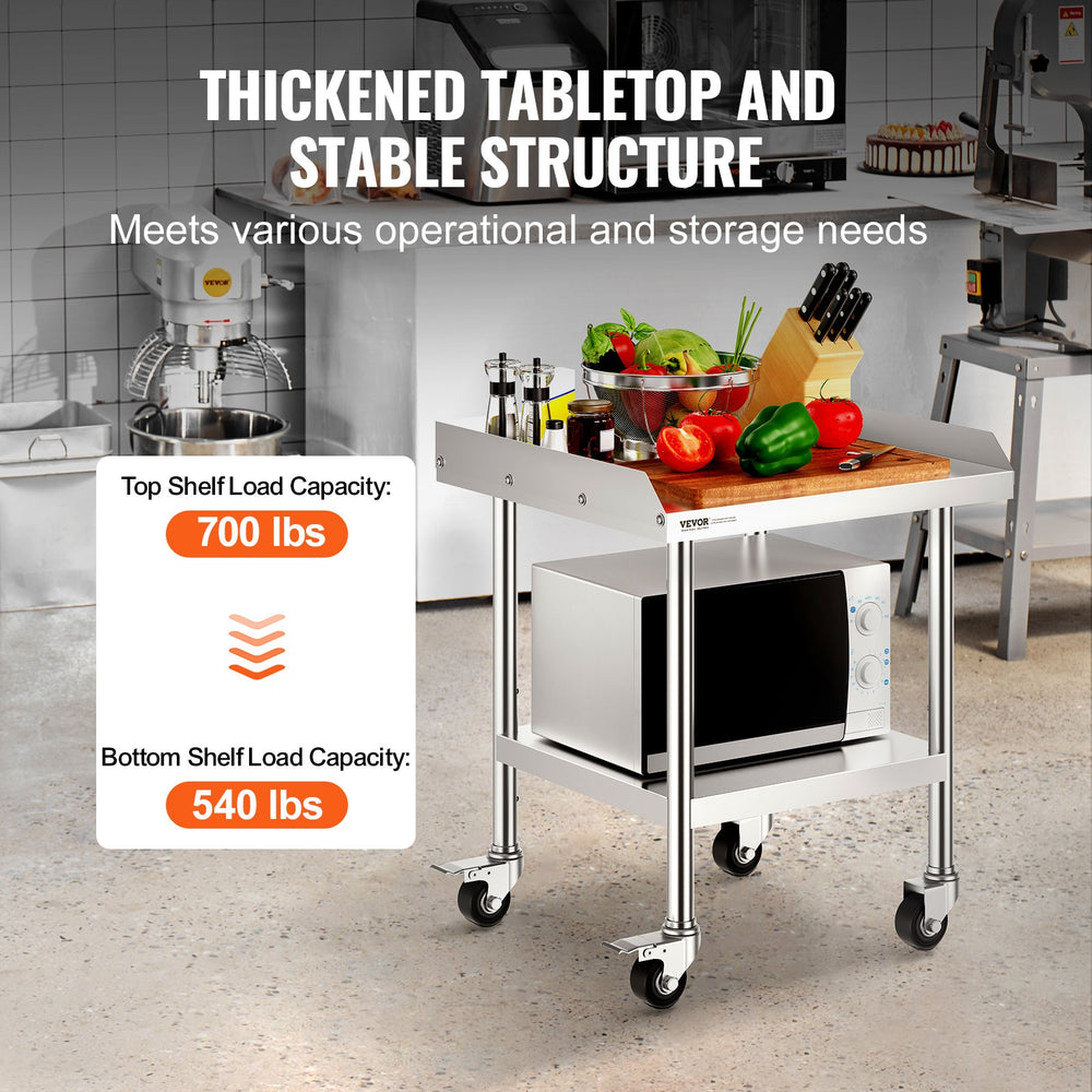 VEVOR Stainless Steel Work Table 61x61 cm Commercial Food Prep Table W/ 4 Casters