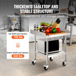 VEVOR Stainless Steel Work Table 61x61 cm Commercial Food Prep Table W/ 4 Casters