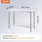 VEVOR Stainless Steel Work Prep Table Commercial Worktable Food Prep 61x122x86 cm