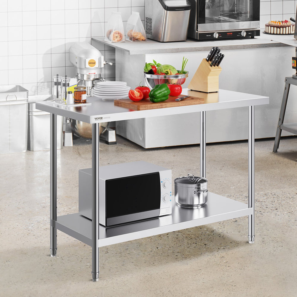 VEVOR Stainless Steel Work Prep Table Commercial Worktable Food Prep 61x122x86 cm