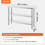 VEVOR Stainless Steel Food Prep Table Commercial Kitchen Work Table 35.6x121.9 cm