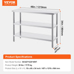 VEVOR Stainless Steel Food Prep Table Commercial Kitchen Work Table 45.7x121.9 cm