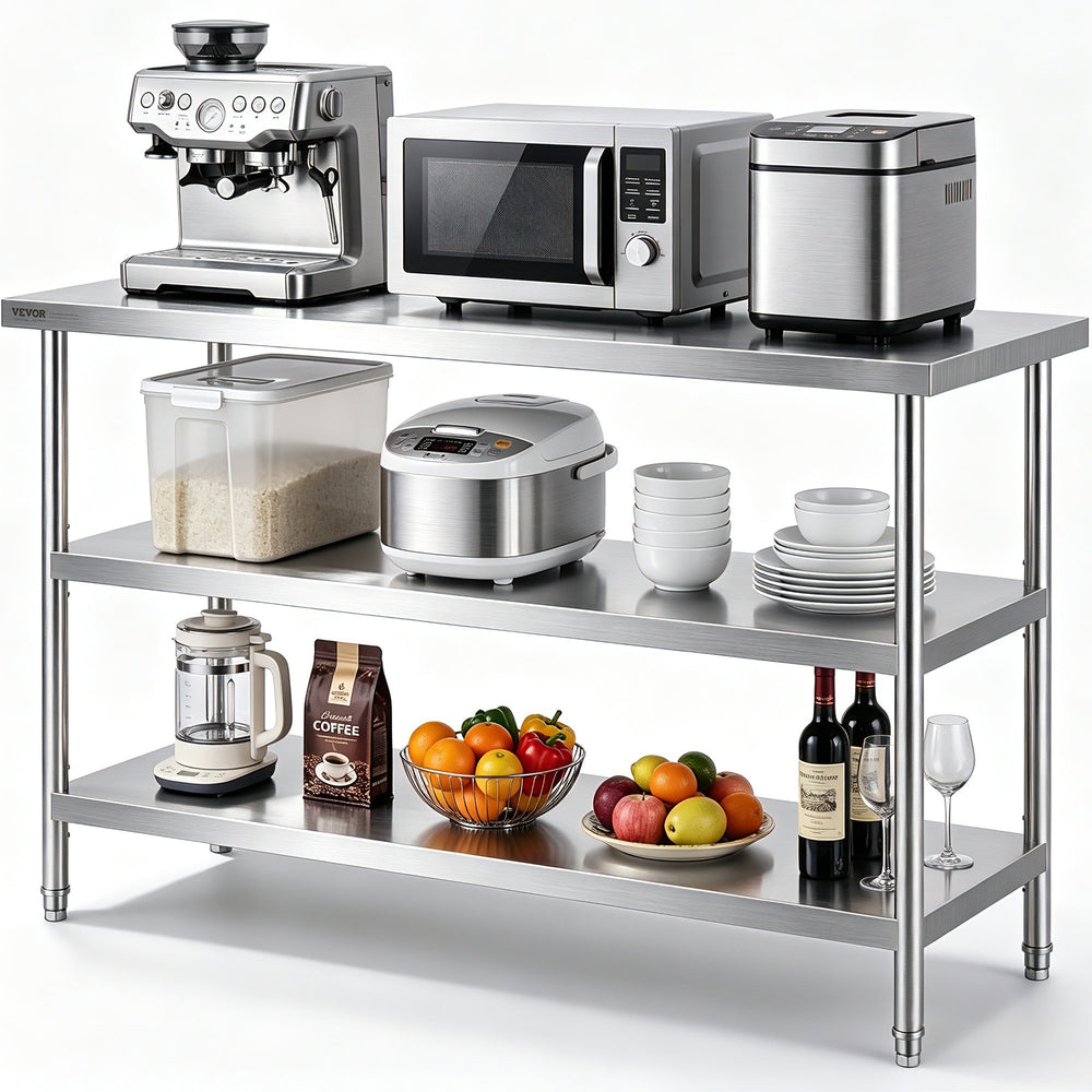 VEVOR Stainless Steel Food Prep Table Commercial Kitchen Work Table 45.7x121.9 cm