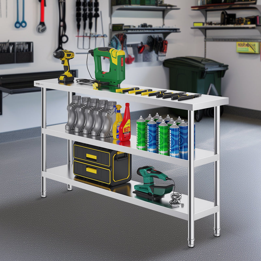 VEVOR Stainless Steel Food Prep Table Commercial Kitchen Work Table 35.6x152.4 cm